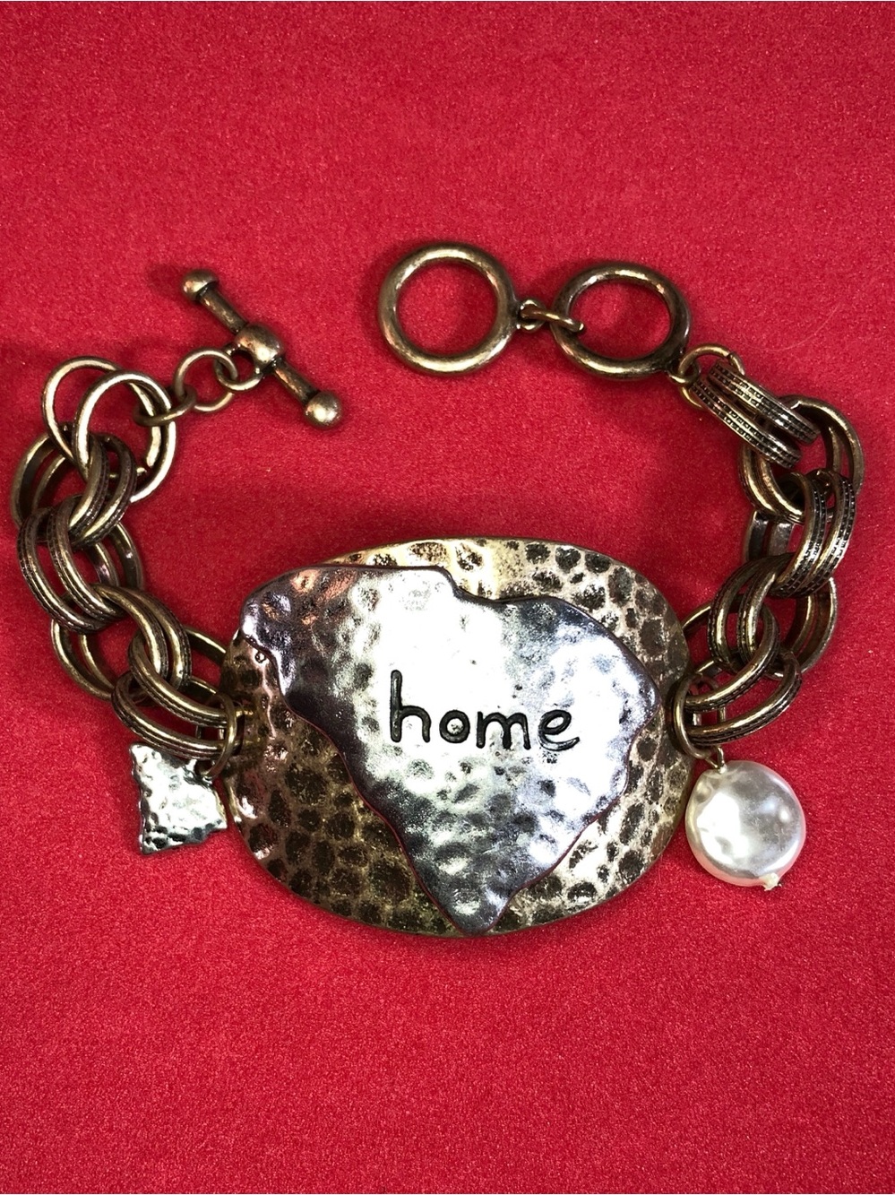 Southwest Boho Chunky Toggle Bracelet Texas Home Aged Gold Silver